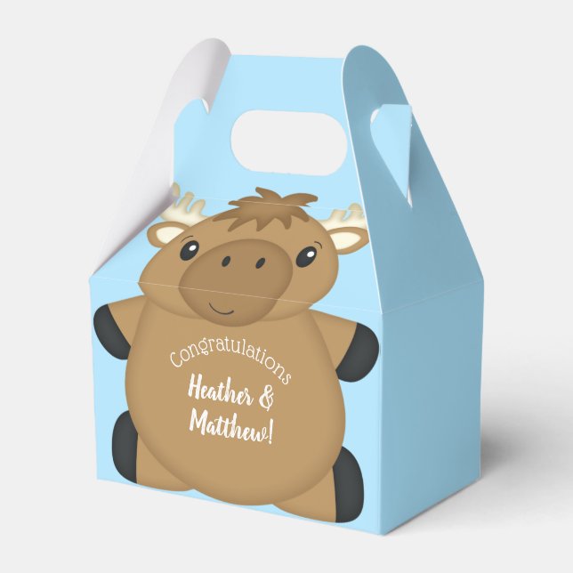 Moose Baby Shower Blue Boy Favor Boxes (Front Side)