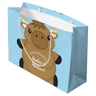 Moose Baby Shower Blue Boy Large Gift Bag