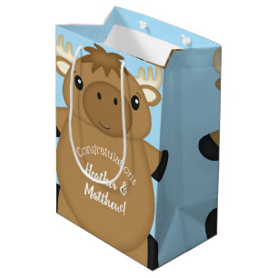 Moose Baby Shower Blue Boy Medium Gift Bag