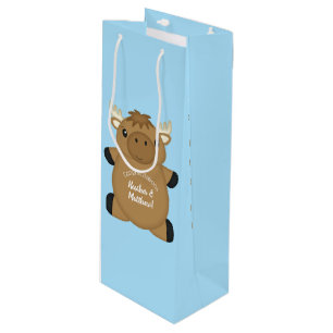 Moose Baby Shower Blue Boy Wine Gift Bag