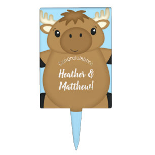 Moose Baby Shower Blue Cake Topper