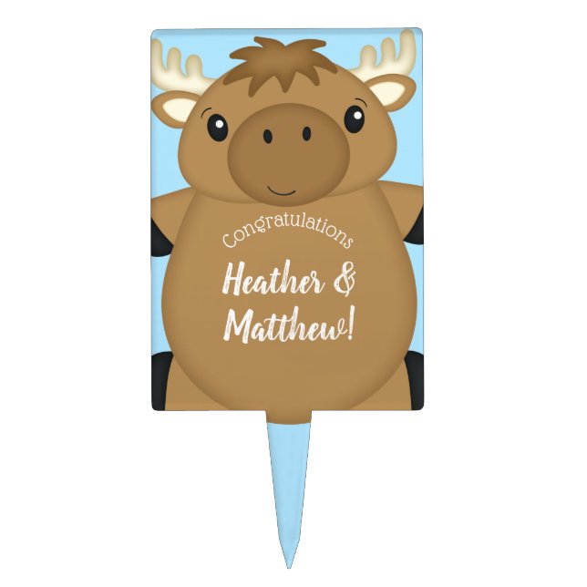 Moose Baby Shower Blue Cake Topper (Front)