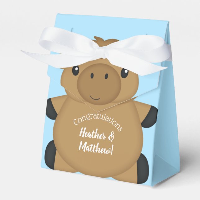Moose Baby Shower Blue Favor Boxes (Front Side)