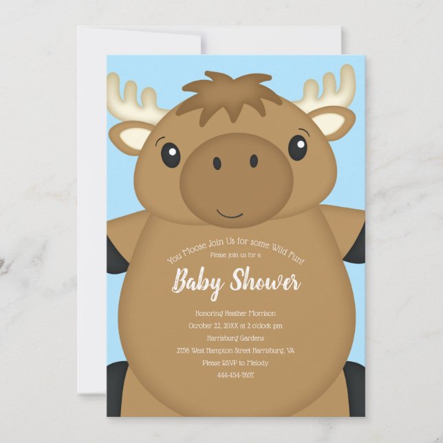 Moose Baby Shower Blue Invitation (Front)