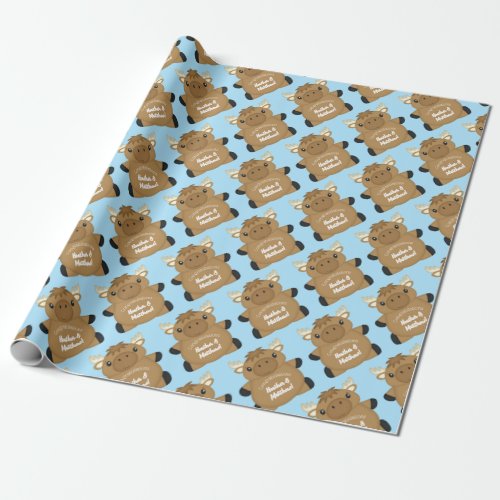 Moose Baby Shower Blue Wrapping Paper