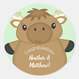 Moose Baby Shower Classic Round Sticker