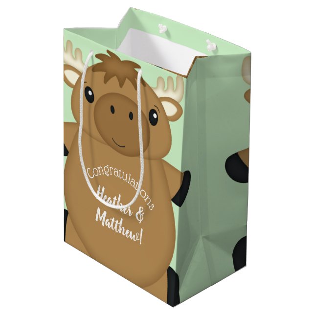 Moose Baby Shower Green Medium Gift Bag (Back Angled)
