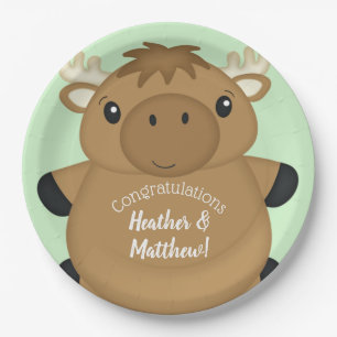 Moose Baby Shower Green Paper Plates