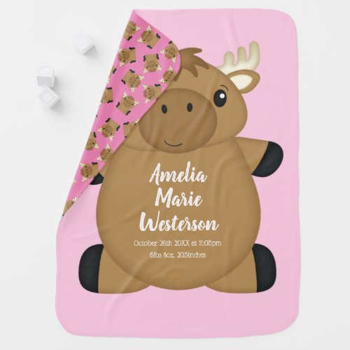 Moose Baby Shower Pink Baby Blanket