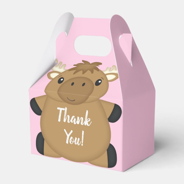 Moose Baby Shower Pink Favor Boxes (Front Side)
