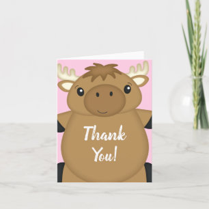 Moose Baby Shower Pink Thank You Card