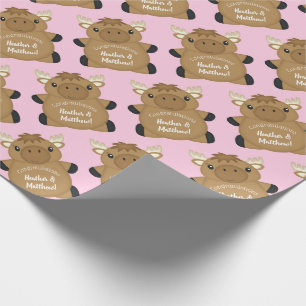 Moose Baby Shower Pink Wrapping Paper