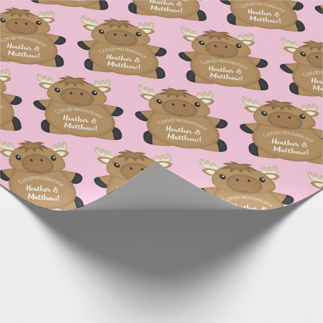 Moose Baby Shower Pink Wrapping Paper (Corner)