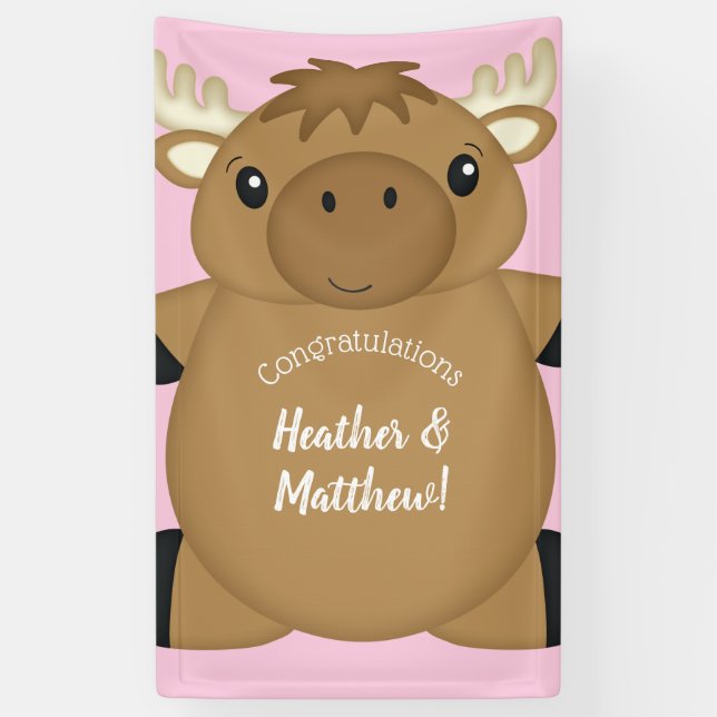 Moose Baby Shower Woodland Banner (Vertical)