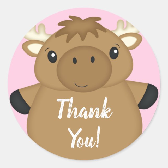 Moose Baby Shower Woodland Classic Round Sticker (Front)
