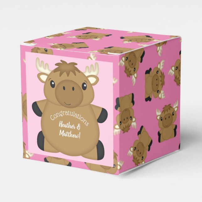Moose Baby Shower Woodland Favor Boxes (Front Side)
