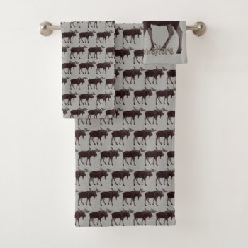 Moose Bath Towel Set Custom Canada Moose Towels by artist_kim_hunter at Zazzle