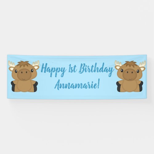 Moose Birthday Party Blue Banner