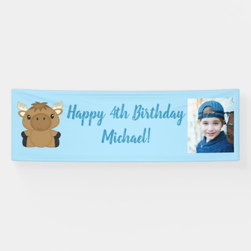 Moose Birthday Party Blue Banner with Photo