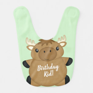 Moose Birthday Party Green Baby Bib