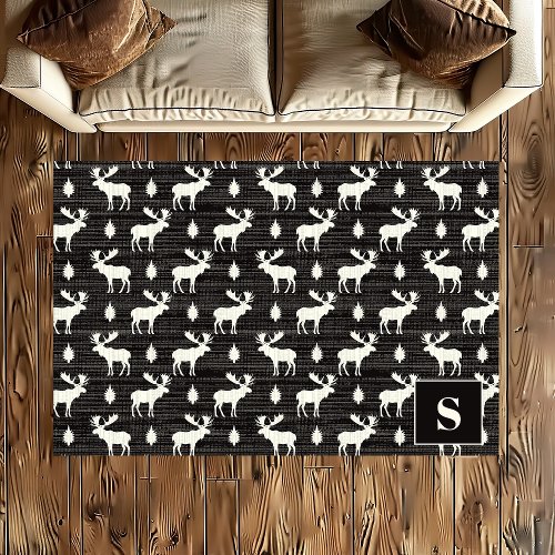 Moose Black Monogrammed Rug