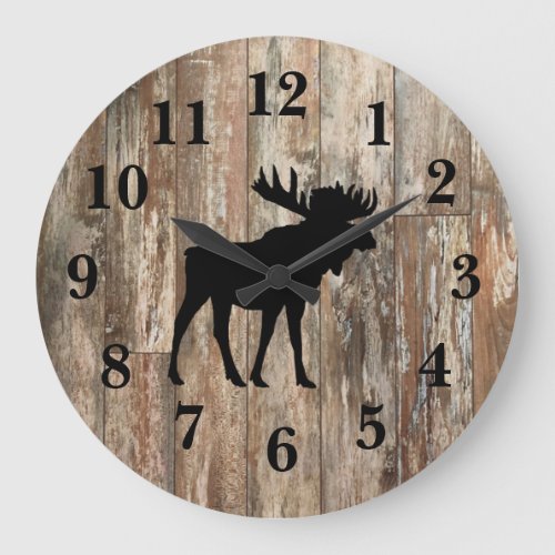 Moose Black Silhouette Shiplap Rustic Decor Large  Large Clock