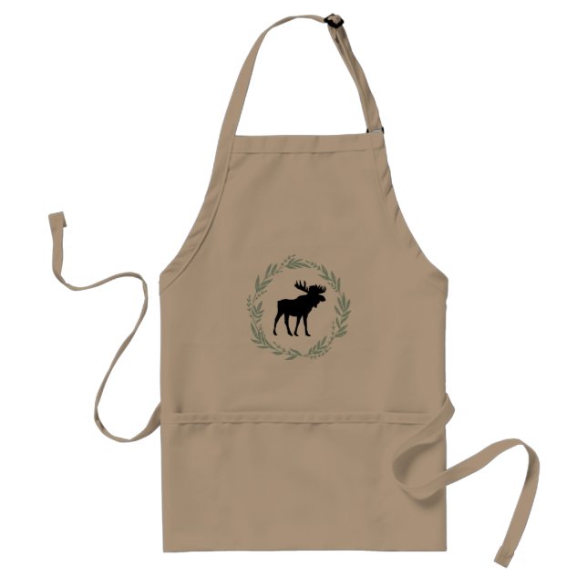 Moose Black Silhouette Wreath Farmhouse Apron (Front)
