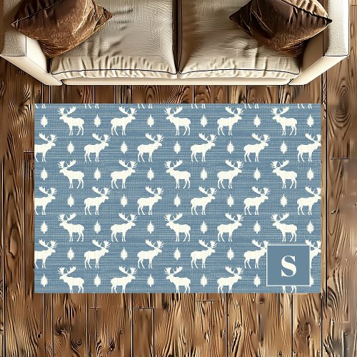 Moose Blue Monogrammed Rug