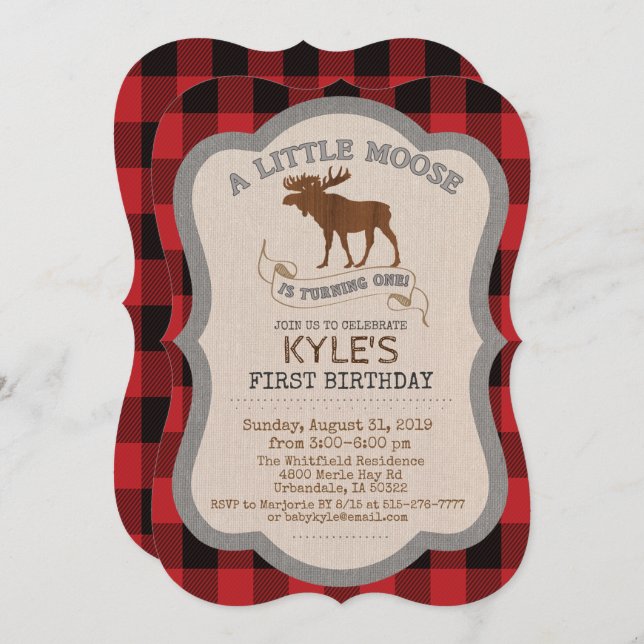 Moose Boy 1st Birthday Invitation (Front/Back)