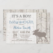 Moose Boy Baby Shower Invitation Rustic Woodland (Front/Back)