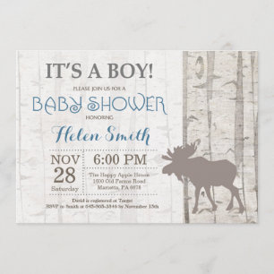 Moose Boy Baby Shower Invitation Rustic Woodland
