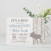 Moose Boy Baby Shower Invitation Rustic Woodland (Standing Front)