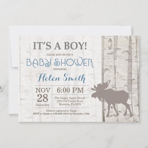 Moose Boy Baby Shower Invitation Rustic Woodland