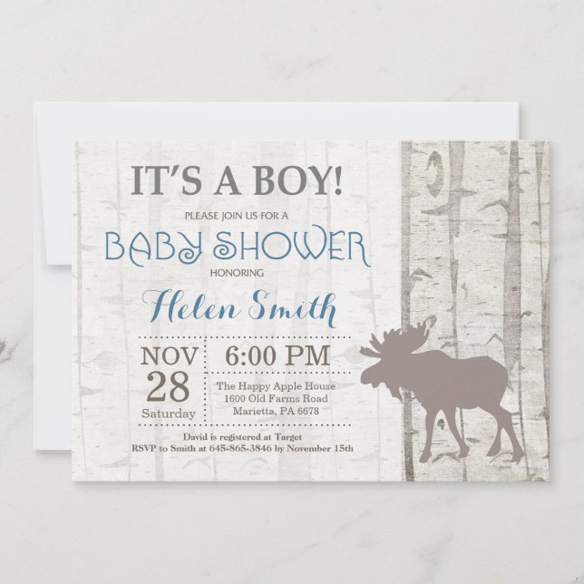 Moose Boy Baby Shower Invitation Rustic Woodland (Front)