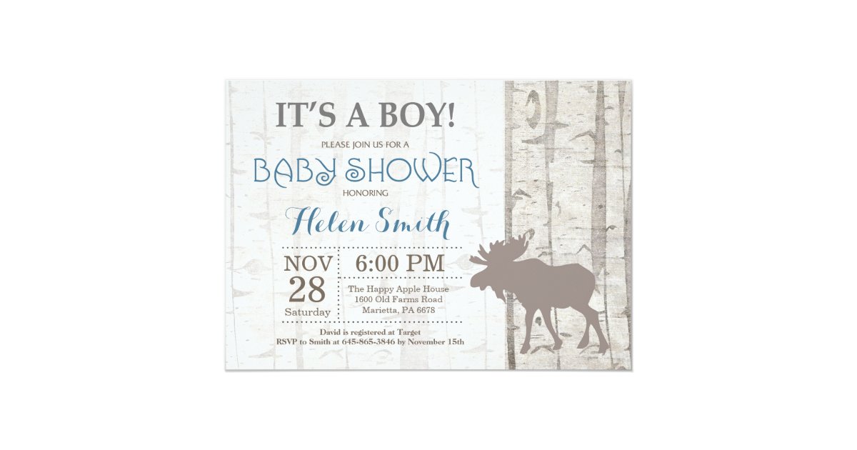 Moose Boy Baby Shower Invitation Rustic Woodland | Zazzle.com
