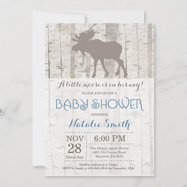 Moose Boy Baby Shower Invitation Rustic Woodland (Front)