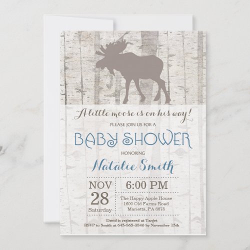 Moose Boy Baby Shower Invitation Rustic Woodland