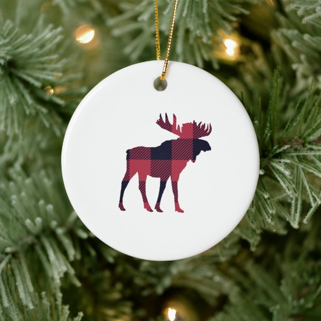 Moose Buffalo Check Ceramic Ornament (Tree)