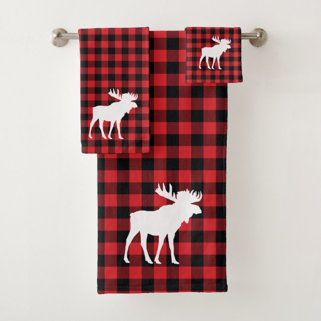 Moose Buffalo Check Pattern Bath Towel Set (Insitu)
