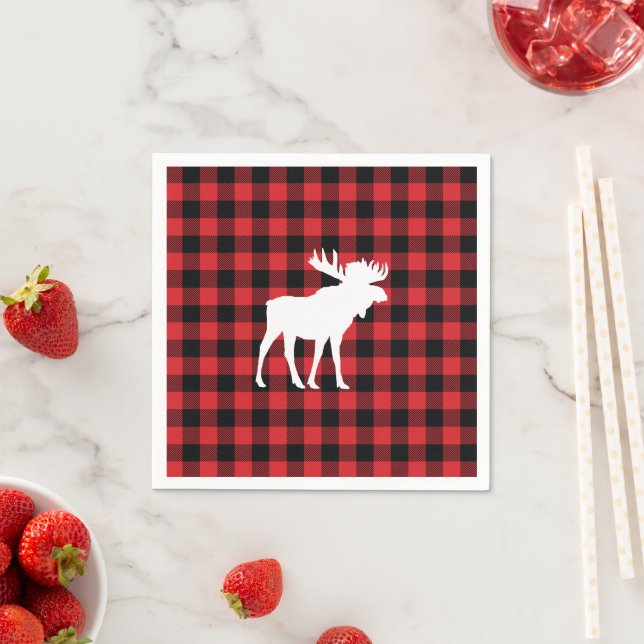 Moose Buffalo Check Wilderness Cabin Napkins (Insitu)