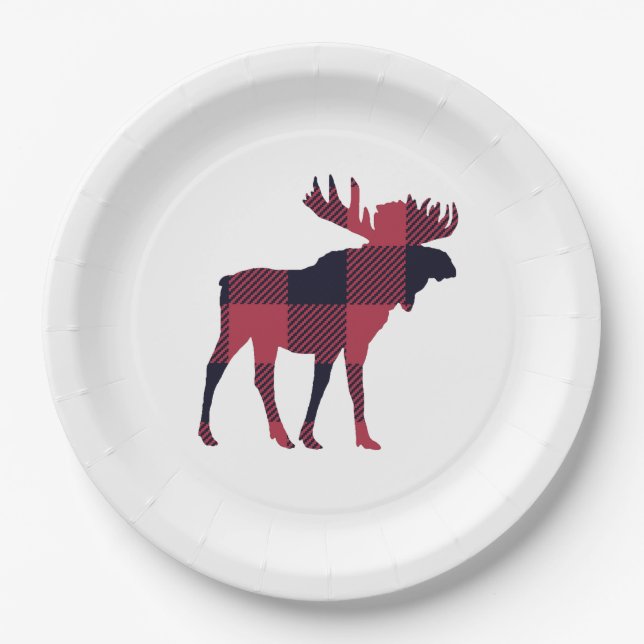 Moose Buffalo Check Wilderness Paper Plates (Front)