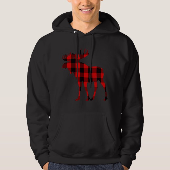 Moose Buffalo Red Plaid Hoodie (Front)