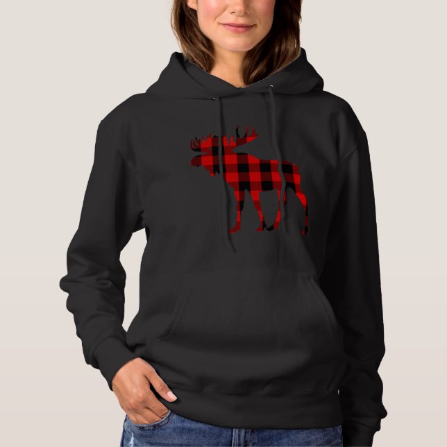 Moose Buffalo Red Plaid Hoodie (Front)