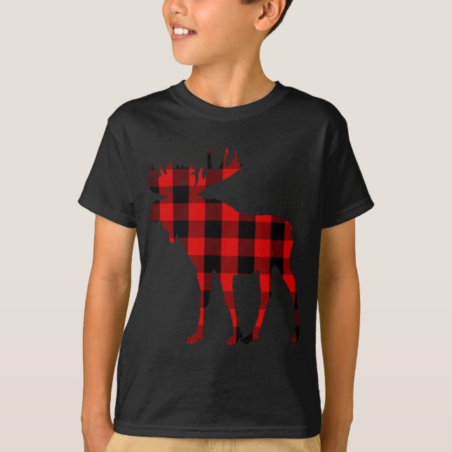 Moose Buffalo Red Plaid T-Shirt (Front)