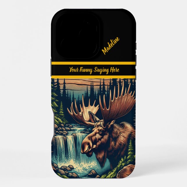 Moose by a calm forest stream iphone case (Back)