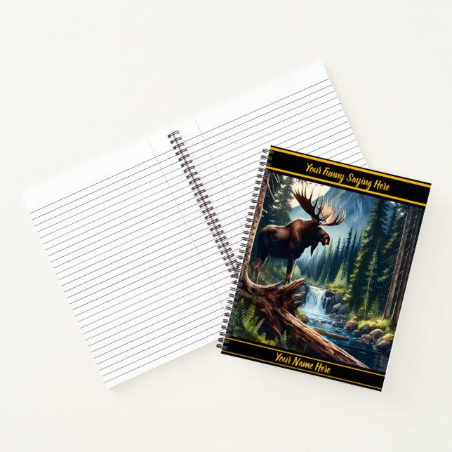 Moose by a calm mountain stream at dawn notebook (Inside)