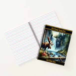 Moose by an autumn waterfall notebook