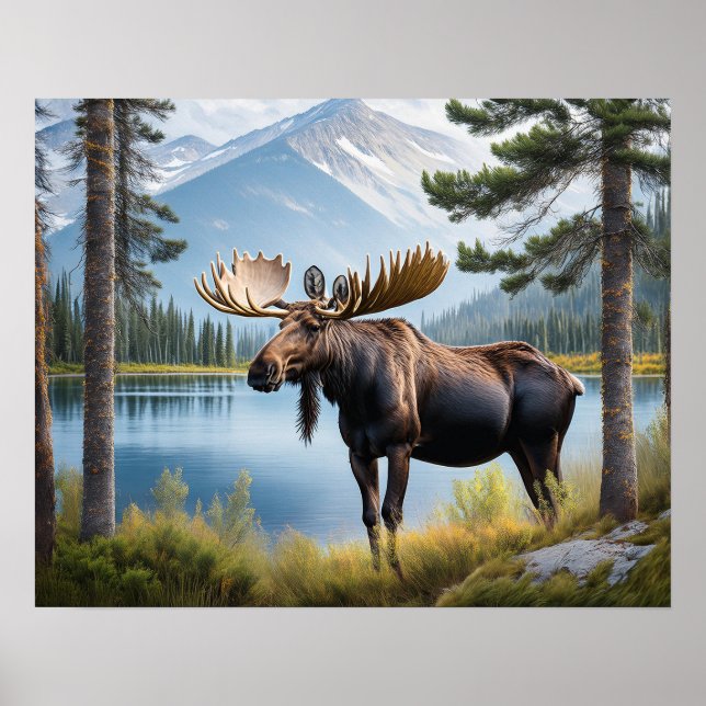 Moose by Lake 1 Poster (Front)
