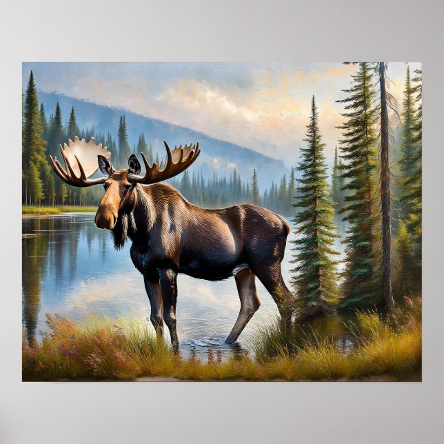 Moose by Lake 2 Poster (Front)