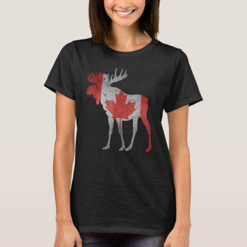 Moose Canada Flag Pride Vacation Travel Animal Can T_Shirt